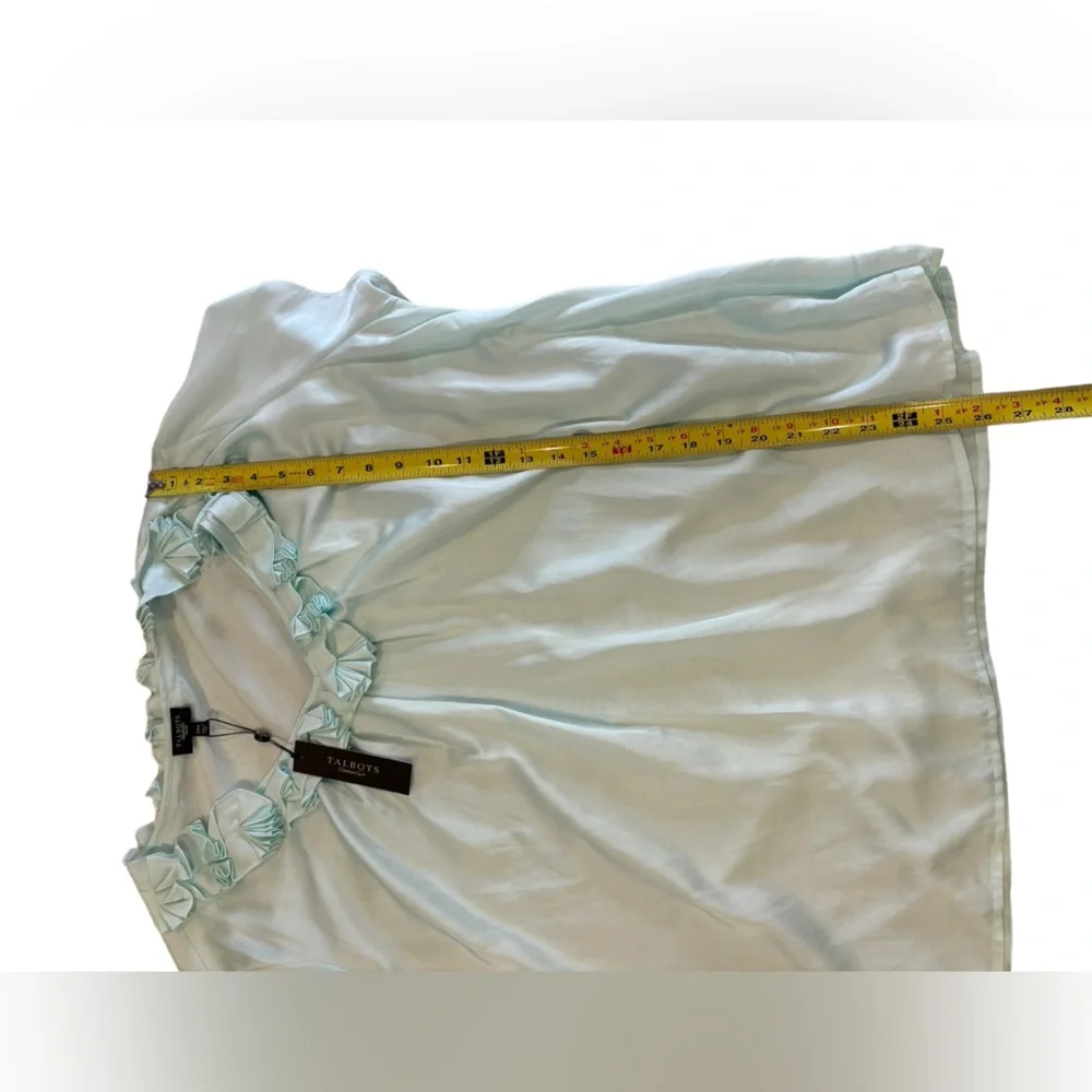 Talbots Women’s Light Aqua Blue Silk Blend‎ Ruffled Neck Blouse Size 24W (NWT) - Picture 8 of 8